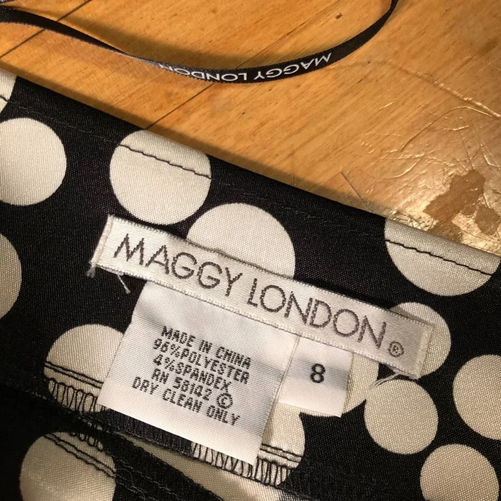 Maggy London Satin Polka Dot MIDI Dress Black and White Size 8 - Picture 9 of 16